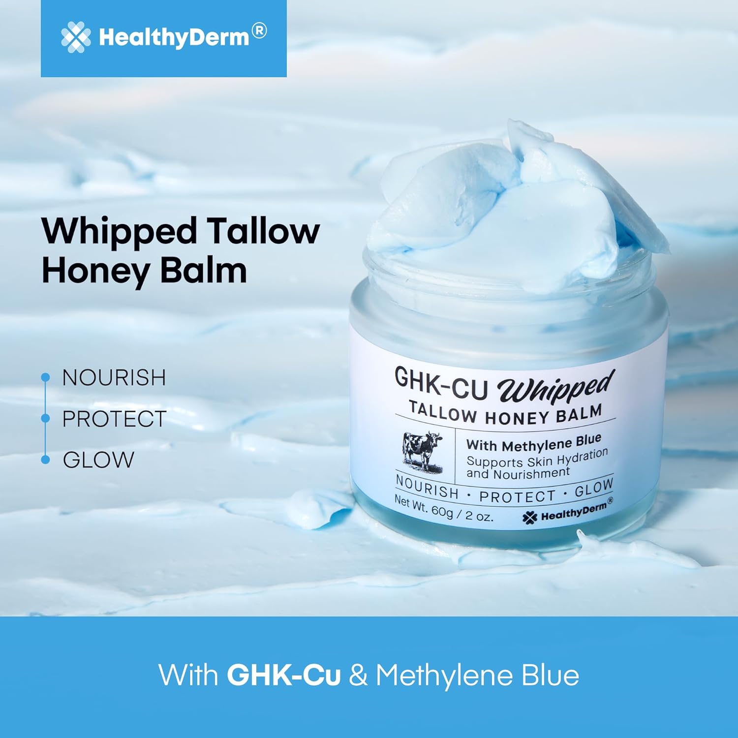 GHK-CU Whipped Tallow Honey Balm with Methylene Blue
