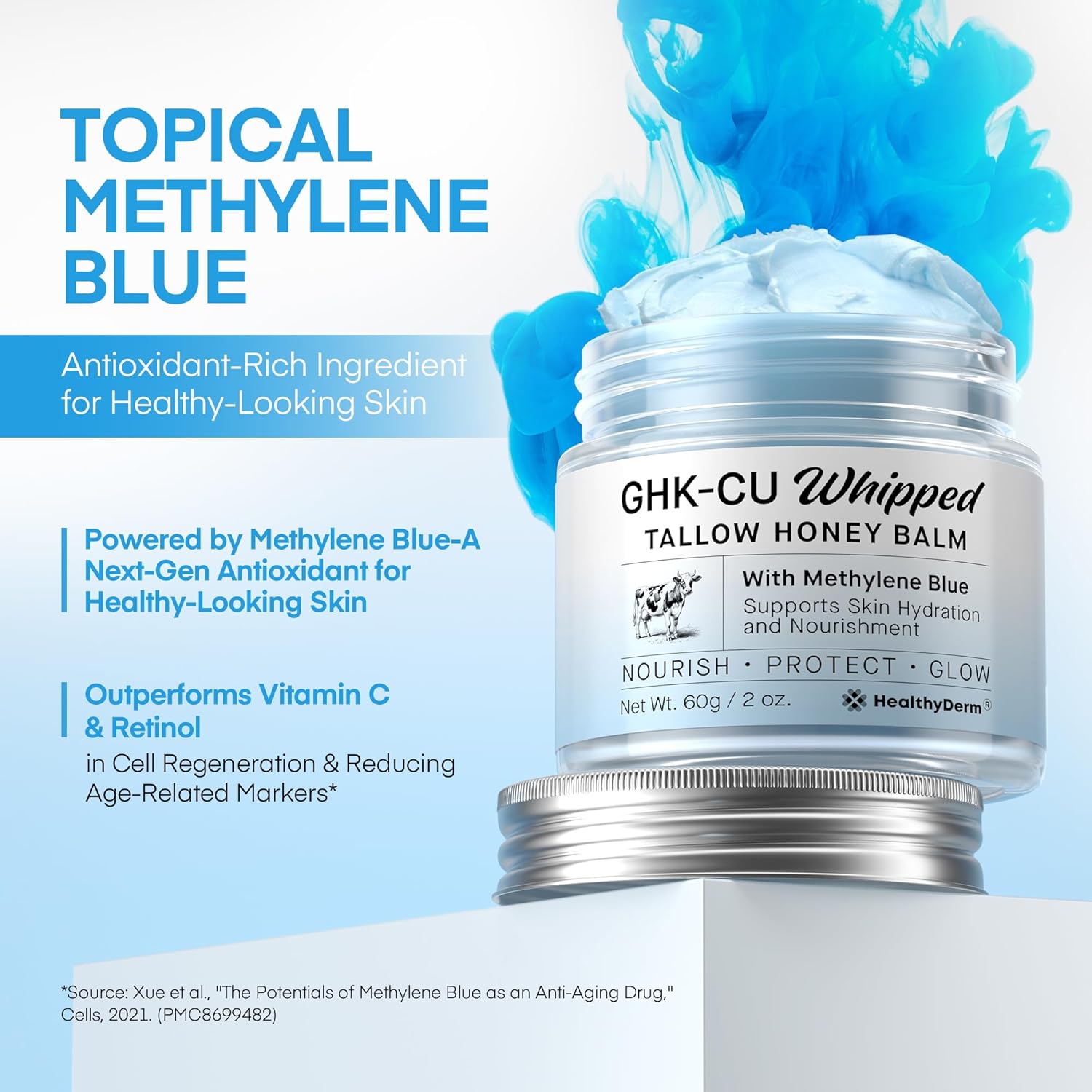 GHK-CU Whipped Tallow Honey Balm with Methylene Blue